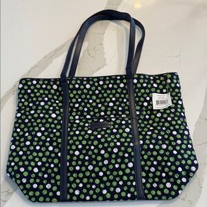 Vera Bradley Trimmed Vera Lucky Dots Tote Bag - Navy and Green